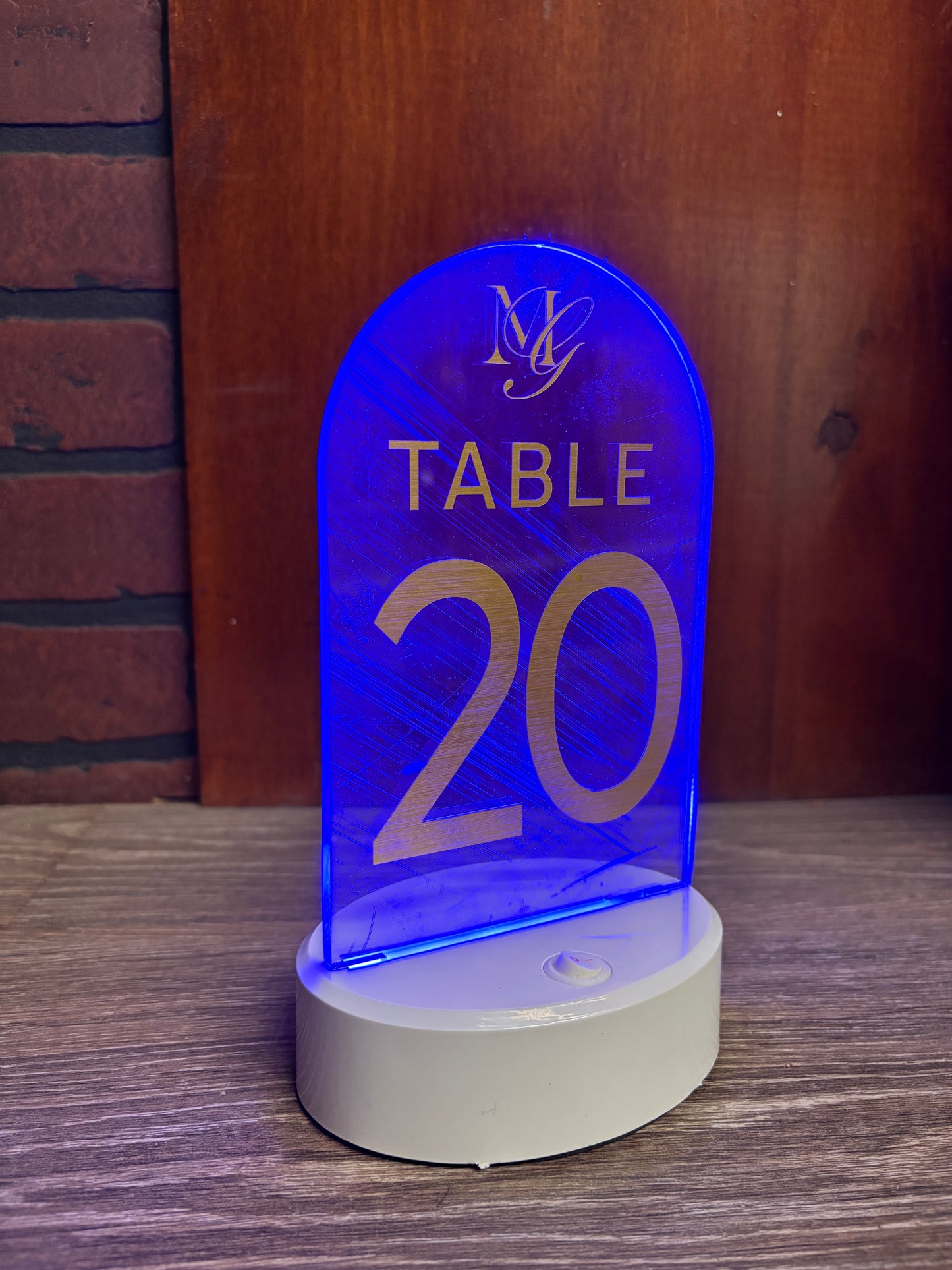 LED Illuminated Tabletop Acrylic Stands with Vinyl Graphics Wireless