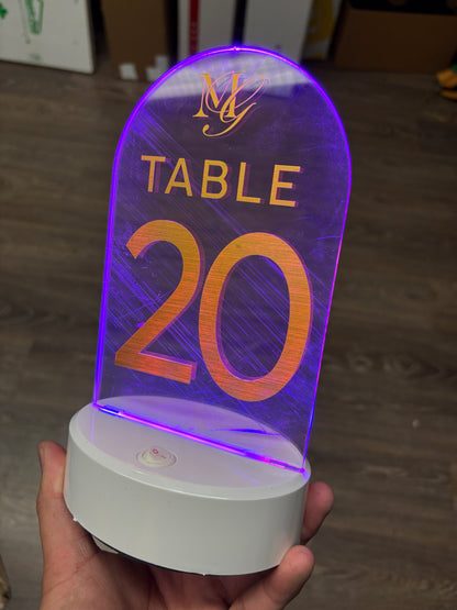 LED Illuminated Tabletop Acrylic Stands with Vinyl Graphics Wireless