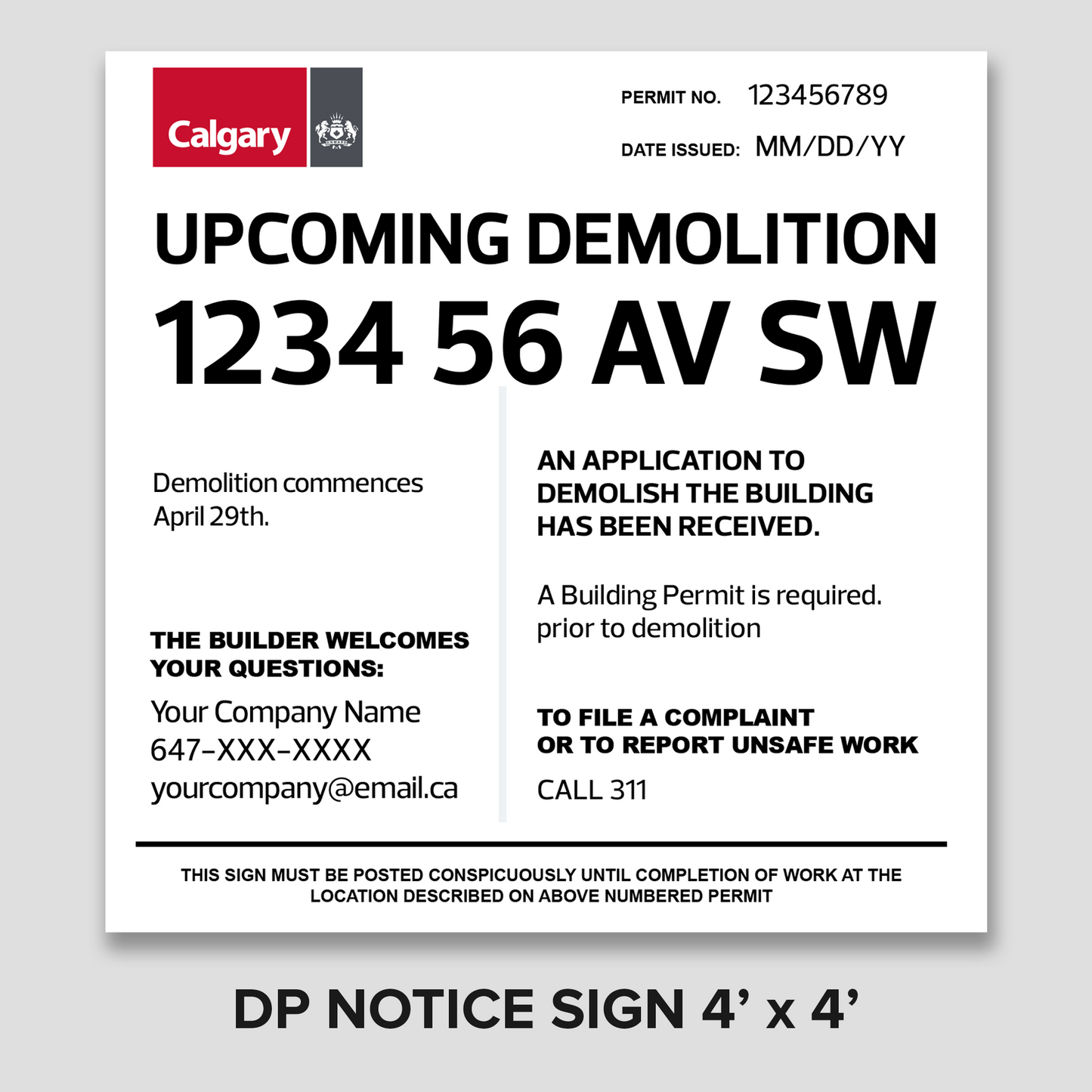 4' x 4' City of Calgary - DP Notice Sign